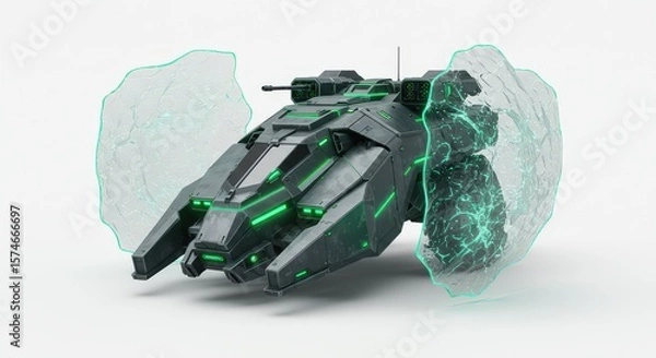 Obraz Futuristic Armored Spaceship with Energy Shield
