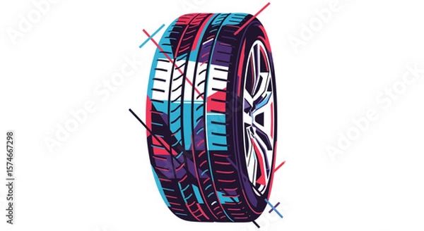 Fototapeta Dynamic Tire Design, Automotive Graphics, Urban Art, Illustration Showcase, Vibrant Environment, Close-Up Perspective, Modern Concept