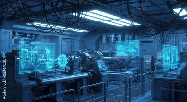 Fototapeta Advanced Laboratory with Futuristic Technology and Holographic Displays