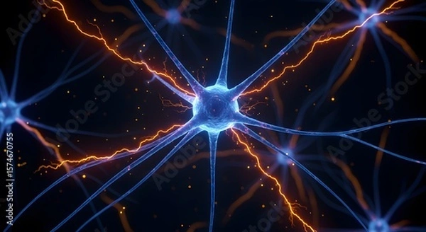 Fototapeta Glowing neuron network sending electrical pulses, symbolizing thought, memory, and cognitive processing	
