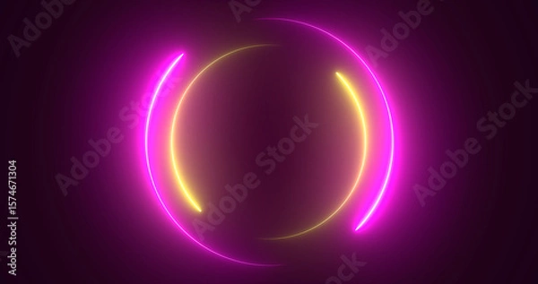 Fototapeta Futuristic neon-colored retro-style glowing circles motion graphic. Loop animation video of neon glowing stylish circle shape bg. Neon lights. circle lights illustration. Eliptical frame glow light