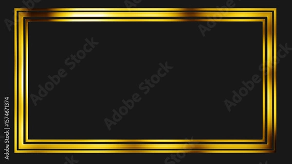 Fototapeta Golden rectangle frame shining with particle dust around it, magic fairy tail. Ornamental jewelery luxury gold elegant looking artistic frame. Royal glittering sparkling promo advertisement.