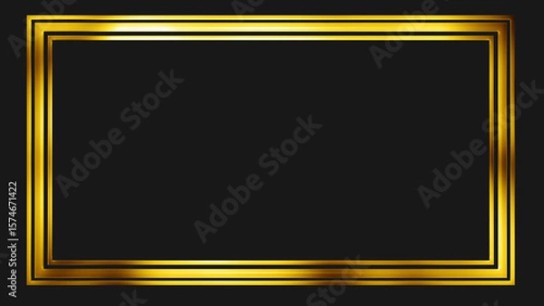 Fototapeta Golden rectangle frame shining with particle dust around it, magic fairy tail. Ornamental jewelery luxury gold elegant looking artistic frame. Royal glittering sparkling promo advertisement.