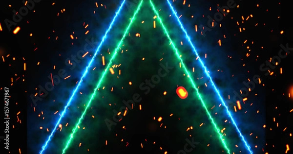 Fototapeta Neon lines moving along with fire dust ember rising from bottom, gate opening 3d simulation like bg. Glowing inspiration gates to freedom and eternal life. Concept for game, sci-fi movies, tv.