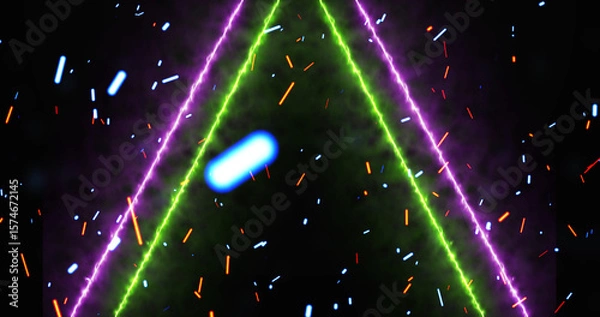 Fototapeta Neon lines moving along with fire dust ember rising from bottom, gate opening 3d simulation like bg. Glowing inspiration gates to freedom and eternal life. Concept for game, sci-fi movies, tv.