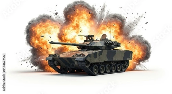Obraz Military Tank Emerging from Fiery Explosion