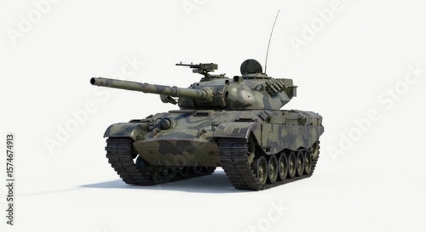 Obraz Camouflaged Military Tank: A 3D Render