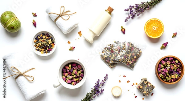 Obraz Dried flowers and herbs for tea lavender orange
