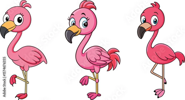 Fototapeta Cute Cartoon Flamingo Characters Set on transparent background