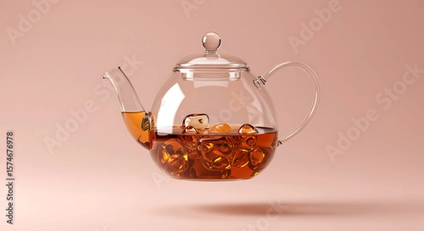 Obraz Glass teapot with amber liquid and ice cubes beverage