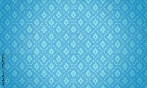Obraz Luxury thai pattern light blue background vector illustration. Lai Thai bright blue tone