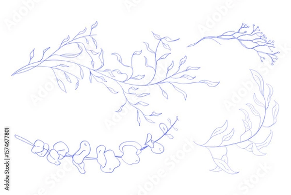 Fototapeta Set Floral branch monogram with elegant leaves Botanical rustic trendy greenery