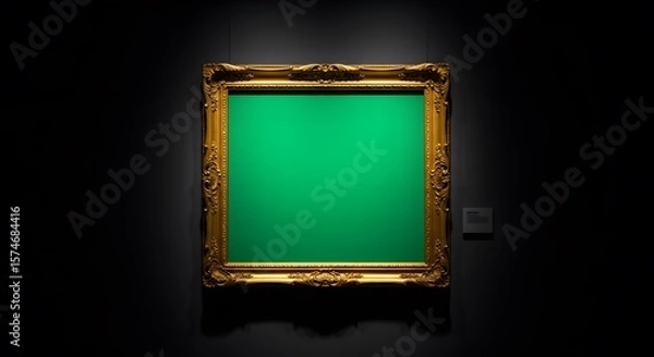 Fototapeta Green screen bordered frame with glowing stage lights, suitable for entertainment, music, or showbiz content	
