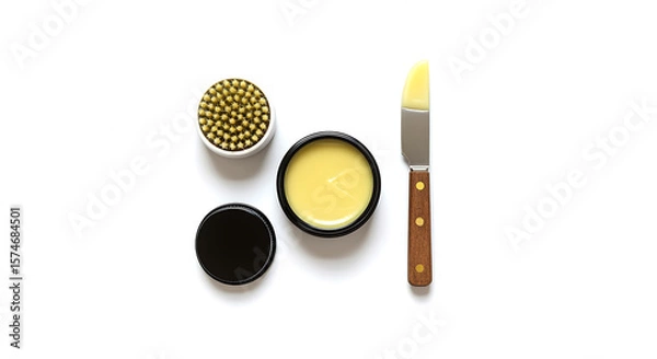 Obraz Yellow balm brush and knife container wood