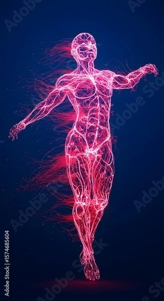 Fototapeta Digital illustration of human anatomy with red glowing veins or nerves. High-tech and abstract design concept perfect for healthcare, biotechnology, and science education themes.
