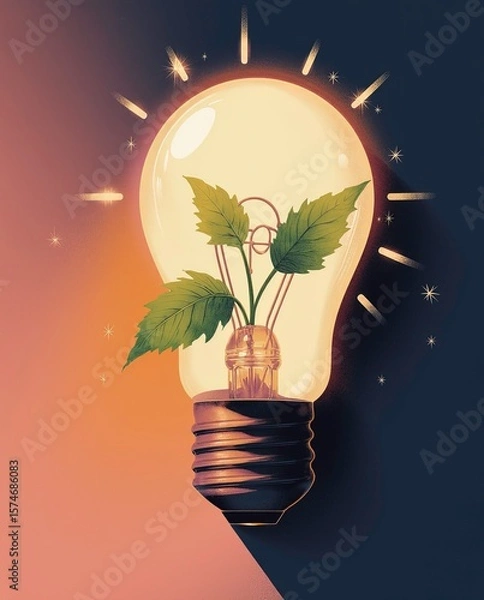Fototapeta 3D visual of a minimalist lightbulb with a flourishing tree inside it, set against a pastel backdrop for a World Environmental Education Day, generative AI