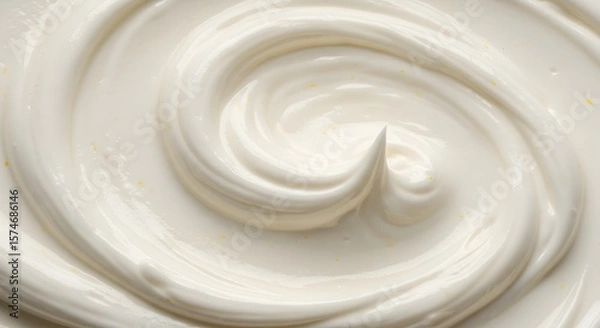 Fototapeta Creamy white swirl texture background. Close-up of smooth, luscious, whipped cream or lotion with soft peaks and glossy surface. Perfect for food, skincare, or abstract design concepts.
