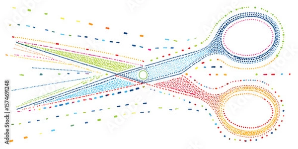 Fototapeta Artistic Scissors and Cut Lines – Colorful Vector Illustration