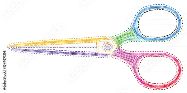 Fototapeta Colorful Scissors with Dotted Cutting Lines – Abstract Vector