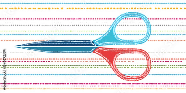 Fototapeta Hand Drawn Scissors with Dotted Cut Paths – Isolated on White