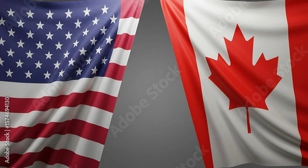 Fototapeta Waving Flags USA and Canada Partnership with Red, White, and Blue Color Scheme