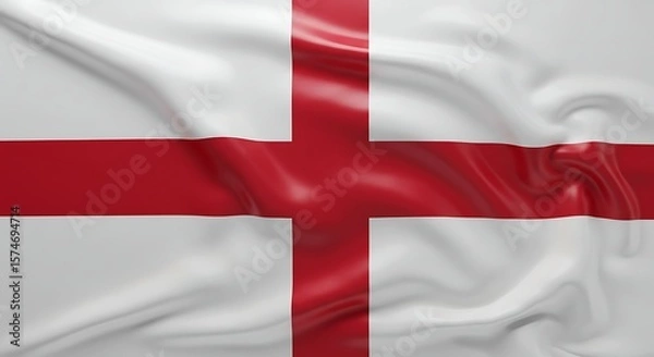 Fototapeta Cloth Flag with Red Cross Pattern on Flowing White Fabric