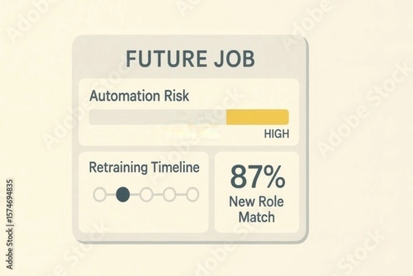 Fototapeta Future Job Dashboard Showing Automation Risk Level, Retraining Timeline, and New Role Match Percentage
