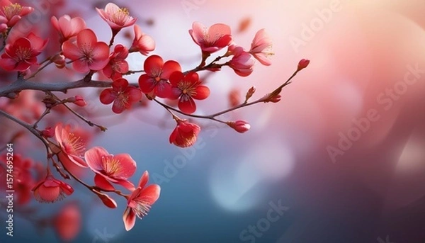 Fototapeta floral splendor red blossoms on delicate branches against a dreamy gradient background nature beauty serene mood