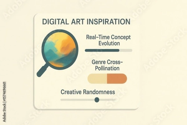 Fototapeta Digital Art Inspiration Interface Featuring Concept Evolution, Genre Cross-Pollination, and Creative Randomness Slider
