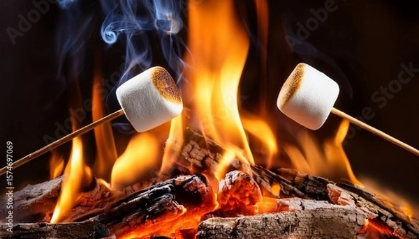 Fototapeta roasting marshmallows in the flames