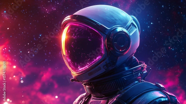 Obraz Astronaut in a colorful cosmic background exploring the mysteries of space in a surreal vision of the universe