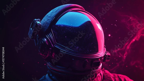 Obraz Astronaut helmet reflecting cosmic scene with vibrant colors and starry background in deep space exploration