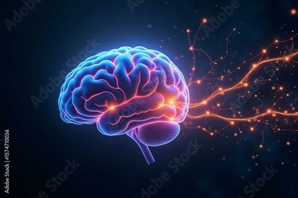 Fototapeta Human brain with neural network connections, representing intelligence, science and cognitive functions for neuroscience.
