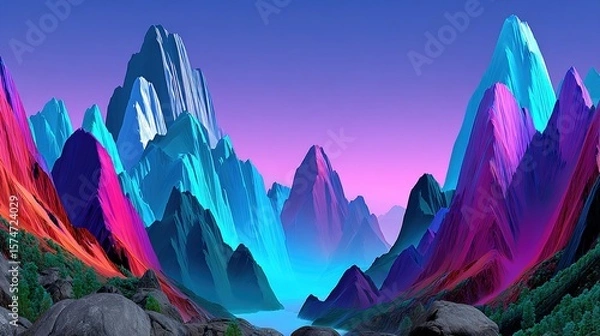 Fototapeta Colorful Mountain Range Landscape with Vibrant Sky