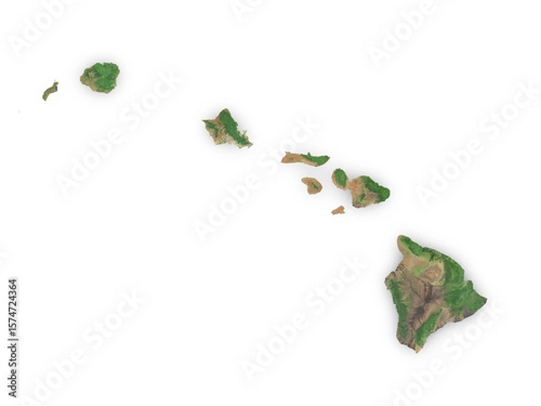 Fototapeta Realistic map of Hawaii isolated on transparent background. Contains modified Copernicus Sentinel data 2025.