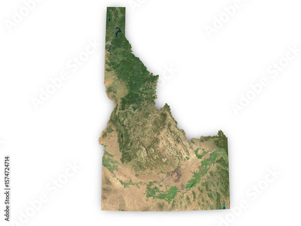 Fototapeta Realistic map of Idaho isolated on transparent background. Contains modified Copernicus Sentinel data 2025.