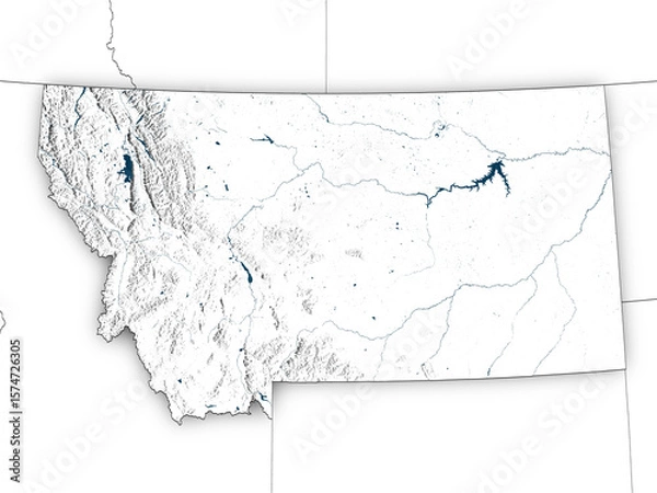 Obraz Withe map of Montana with state borders isolated on transparent background. Contains modified Copernicus Sentinel data 2025.