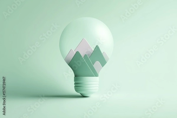 Obraz Innovative Light Bulb Design with Mountain Silhouette, Eco-Friendly Illumination Concept, Modern Sustainable Energy Inspiration, Green Technology, Nature and Environmental Consciousness Symbol