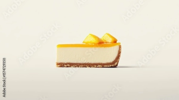 Obraz Delicious Slice of Creamy Cheesecake with Mango Topping on Plate