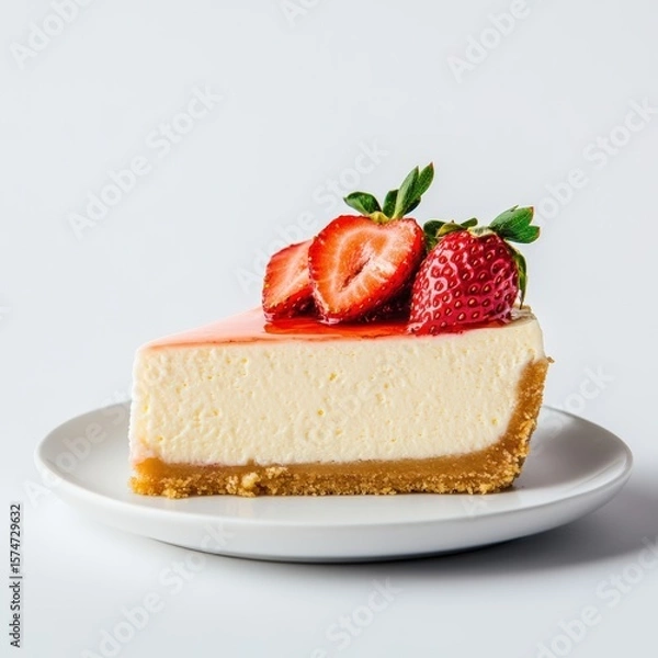 Obraz Delicious strawberry cheesecake slice with fresh fruit garnish