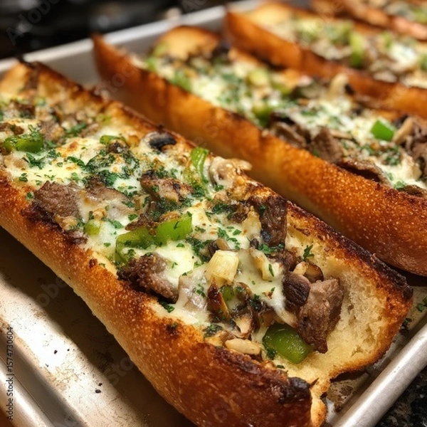 Obraz Delicious Baked Sandwiches with Meat and Vegetables on a Platter