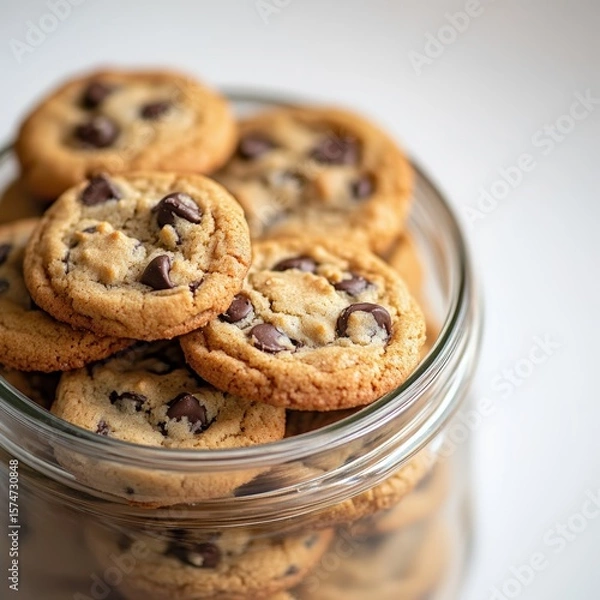 Obraz Close-Up of Delicious Chocolate Chip Cookies in Glass Jar