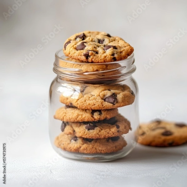 Obraz Freshly Baked Cookies in a Glass Jar with Chocolate Chips