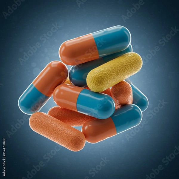 Obraz Digestive Enzyme Capsules with Gut Bacteria, Healthy Digestion Support, 8K.