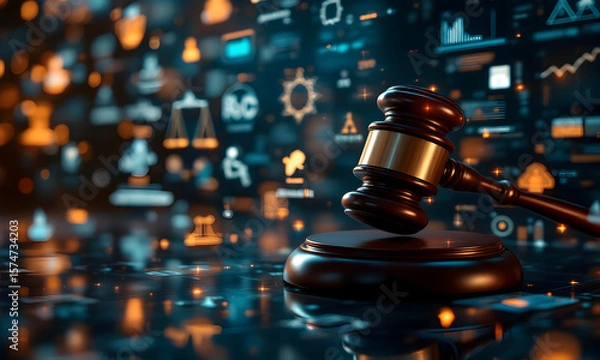 Fototapeta Digital gavel for legal concepts