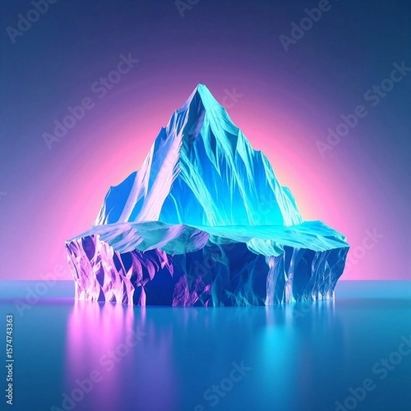 Fototapeta A majestic iceberg floats serenely in the deep blue ocean, its towering, jagged peaks glistening under the sunlight, surrounded by gentle waves.