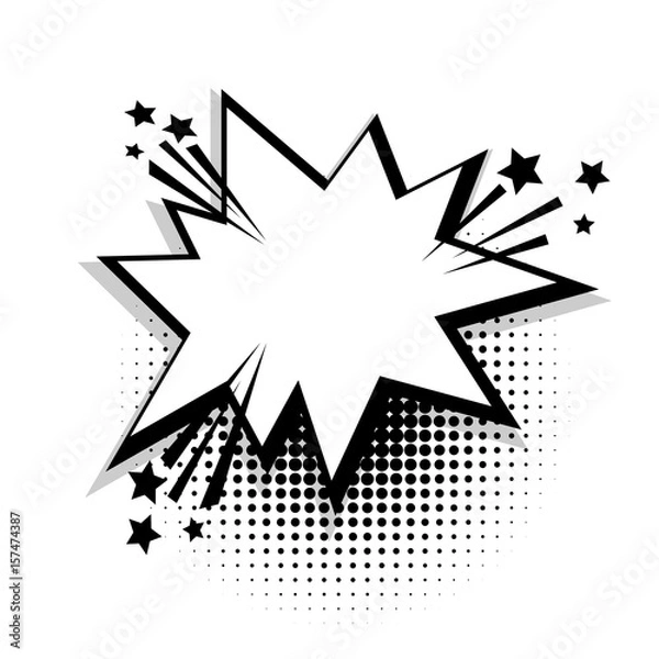 Fototapeta Star empty white comic book text balloon pop art. Bubble icon speech phrase. Cartoon funny label tag expression. Sound boom explosion effects. Advertising vector halftone dot illustration.