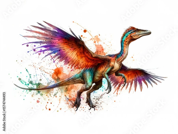 Fototapeta Colorful Dinosaur with Paint Splatters
