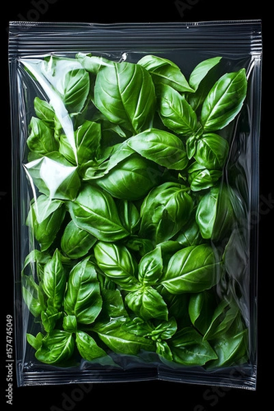 Obraz Fresh basil leaves packaged for culinary use in home kitchens and restaurants