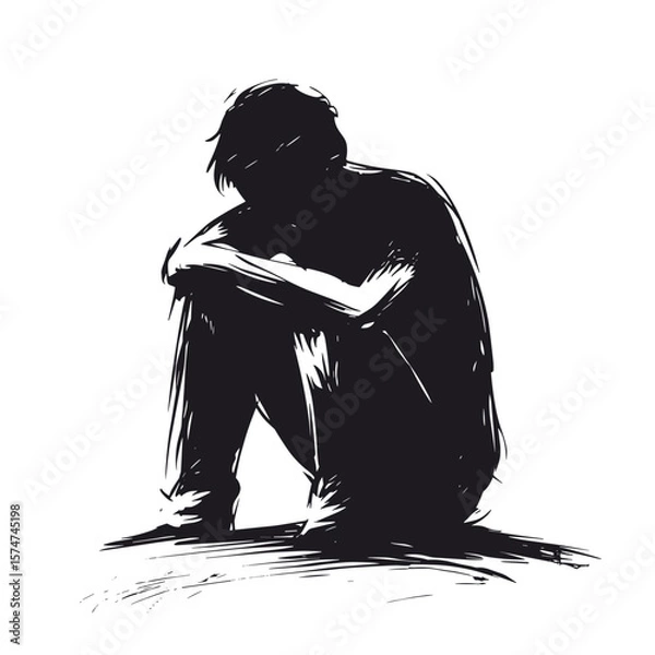 Obraz Silhouette in mourning, funeral and ritual services icon in sketch style